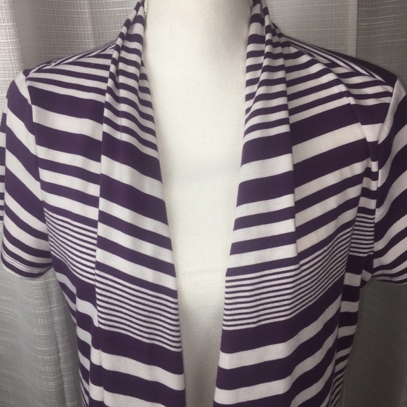Purple White Short Sleeve Cardigan Lightweight Large Striped Summer Layering - Picture 4 of 6